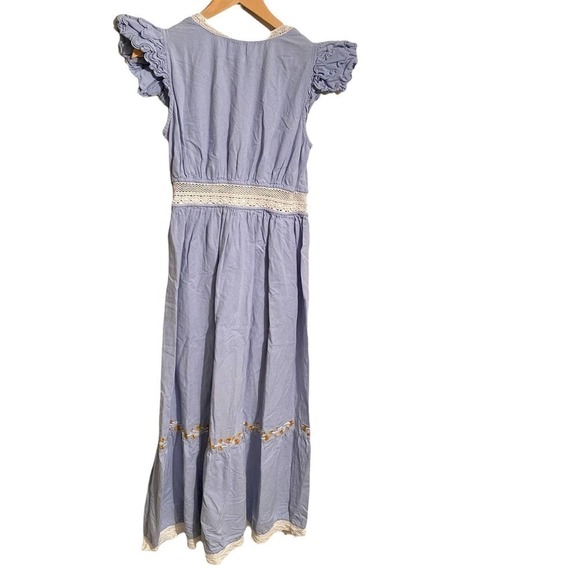 Saylor Yumi Dress Maxi Flutter Sleeve Blue Printed Cotton L - Picture 4 of 9